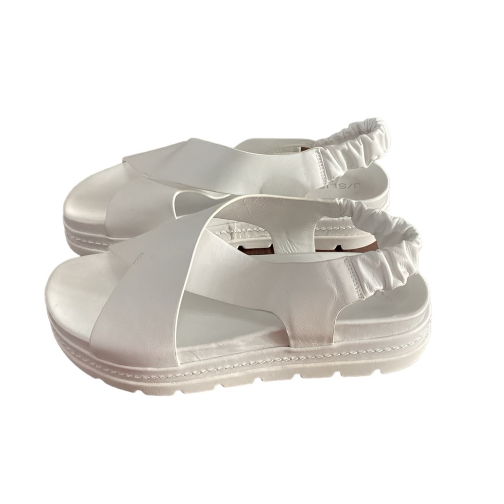 J/Slides NYC Resa Sandal White Leather Womens 10 Chunky Slingback Platform Slide